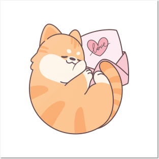 Sleeping Chubby Orange Cat Love Letter Posters and Art